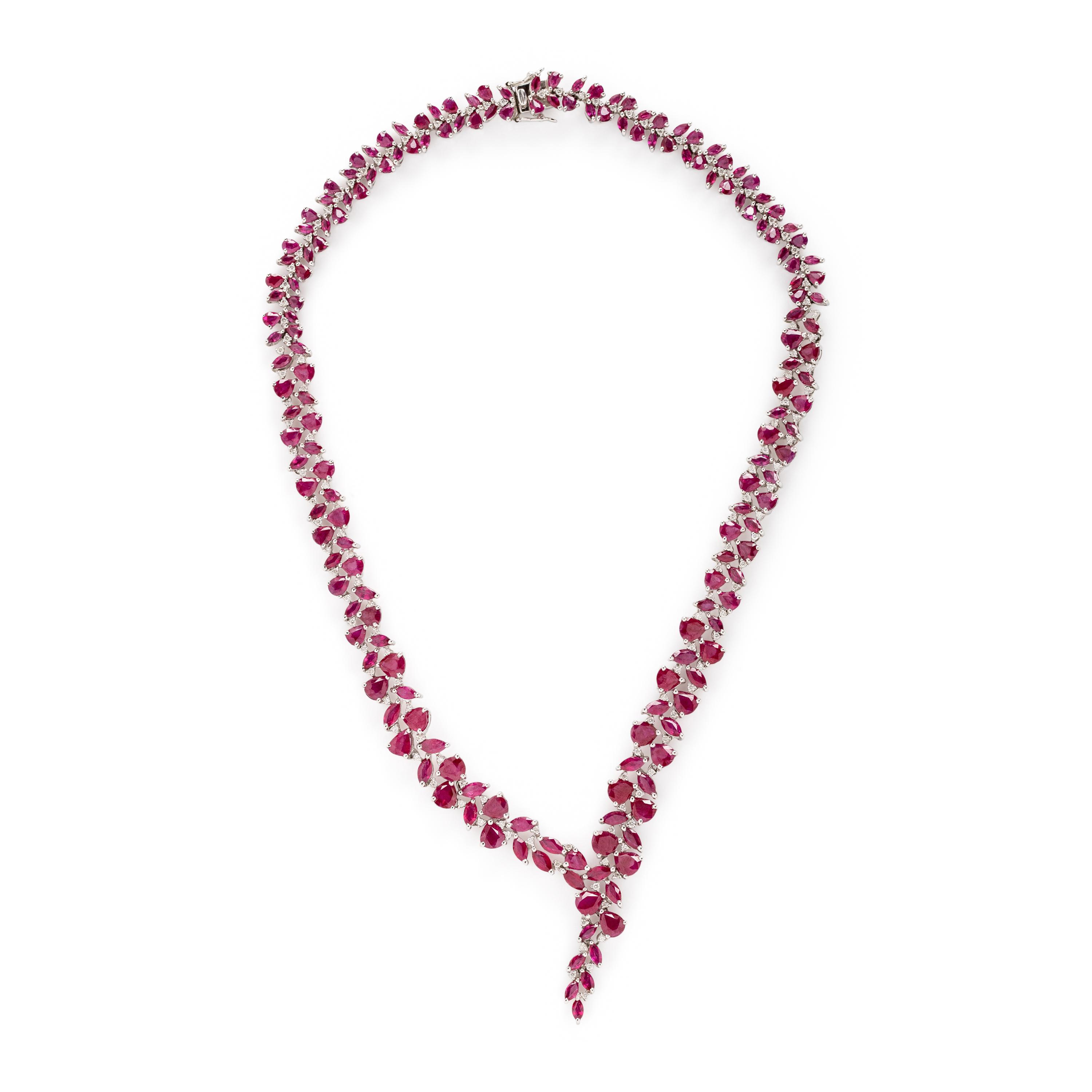 RUBY, DIAMOND, AND WHITE GOLD NECKLACE