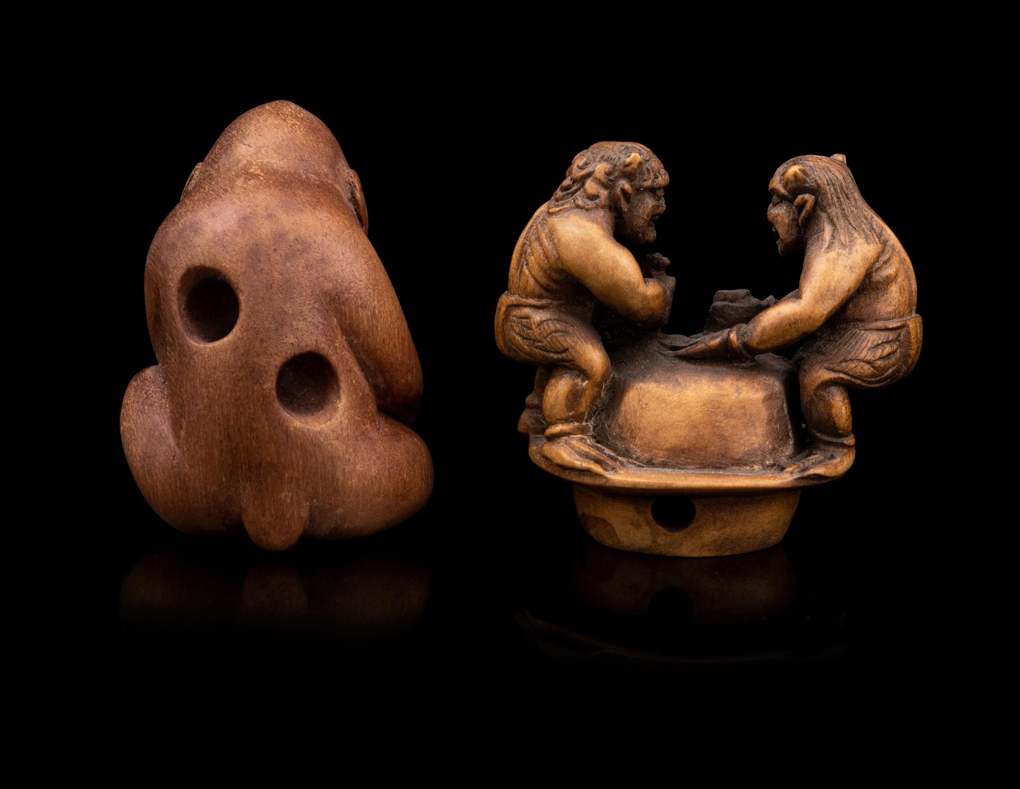 Two Japanese Carved Boxwood Netsuke