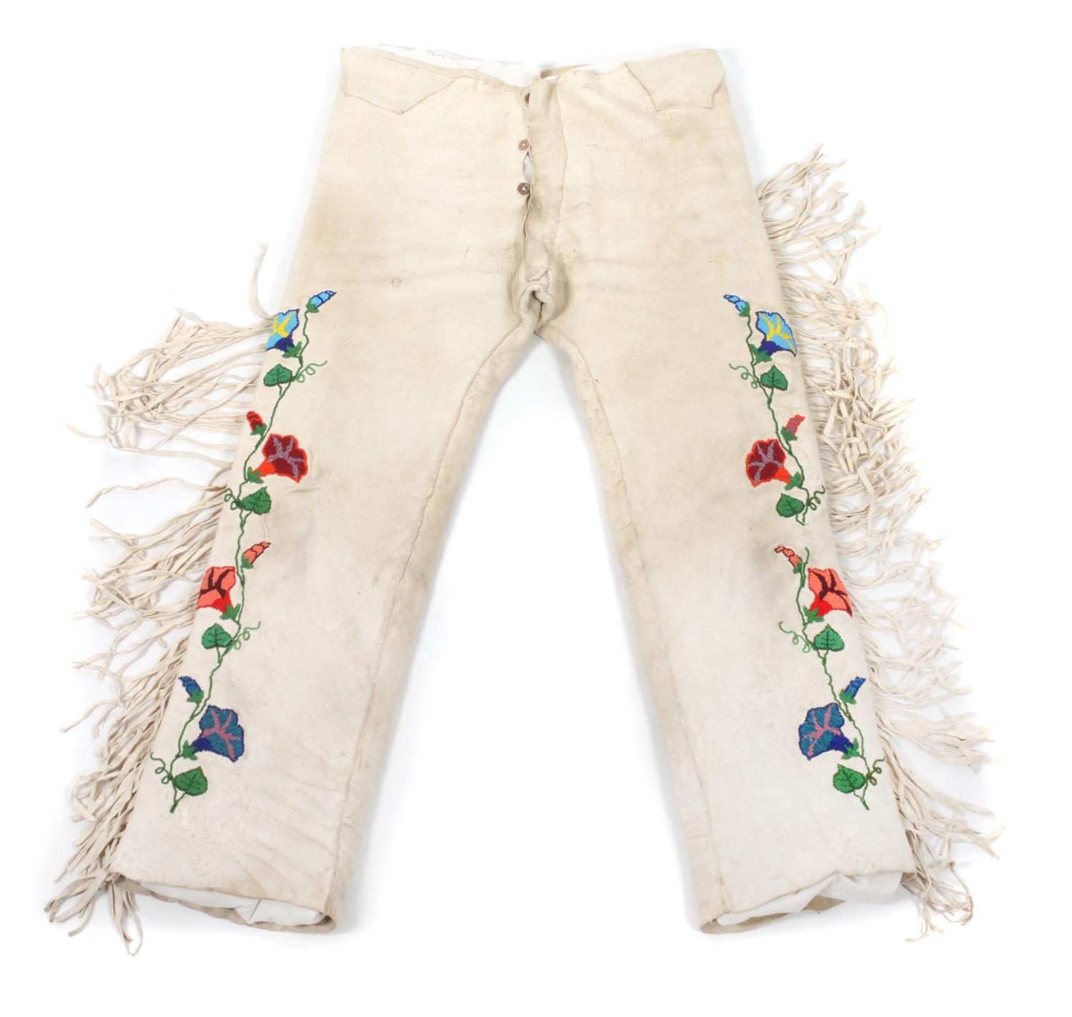 Two Crow Hide and Beaded Outfits Length of one shirt 32 inches. — MID-20TH CENTURY