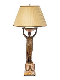 A Continental Gilt Bronze and Onyx Figural Table Lamp