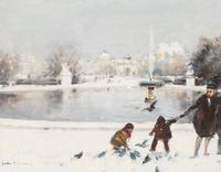 Jules Rene Herve, (French, 1887-1981), Paris Bassin aux Tuileries and le Louvre