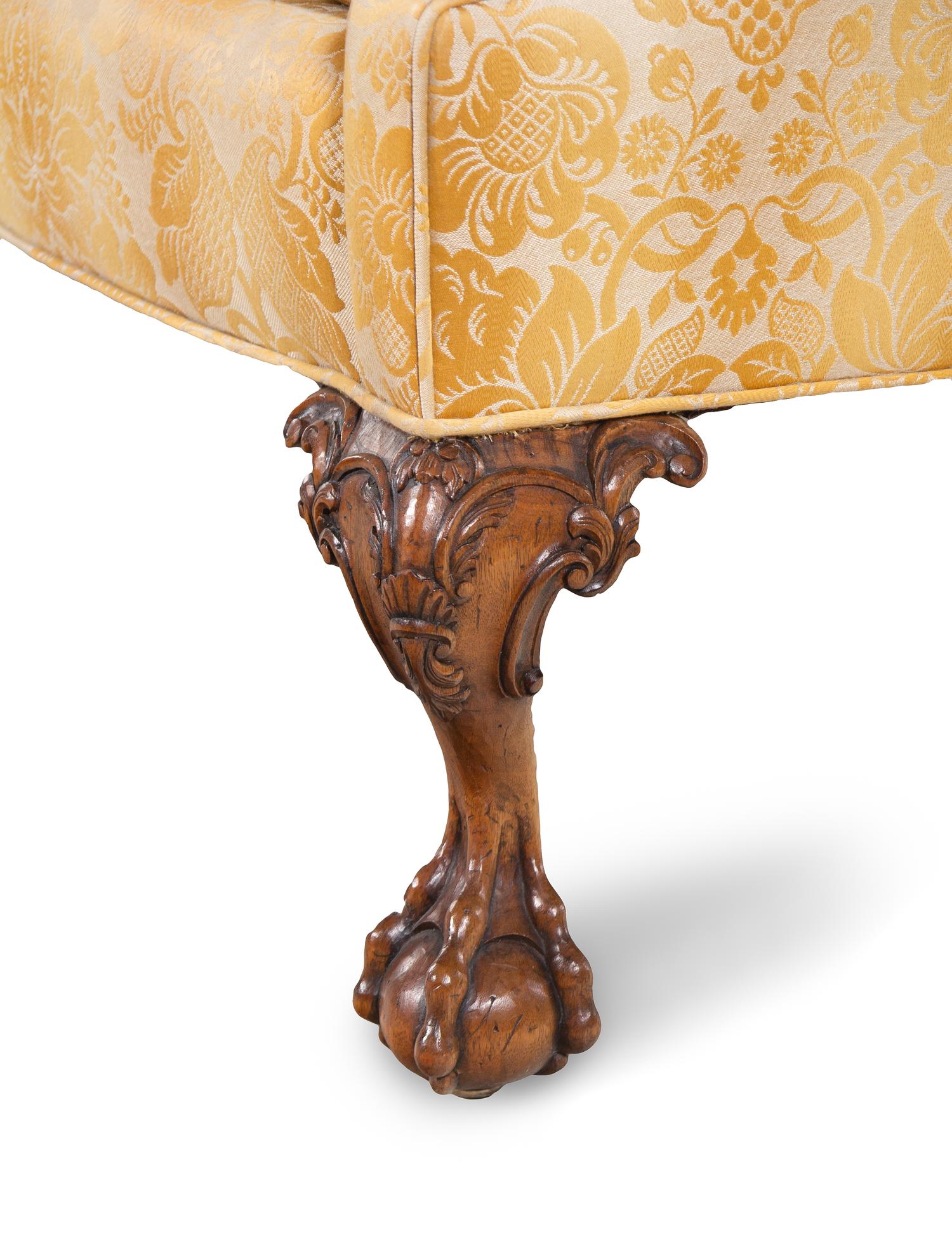 A Pair of George II Style Camelback Sofas with Scalamandré Upholstery