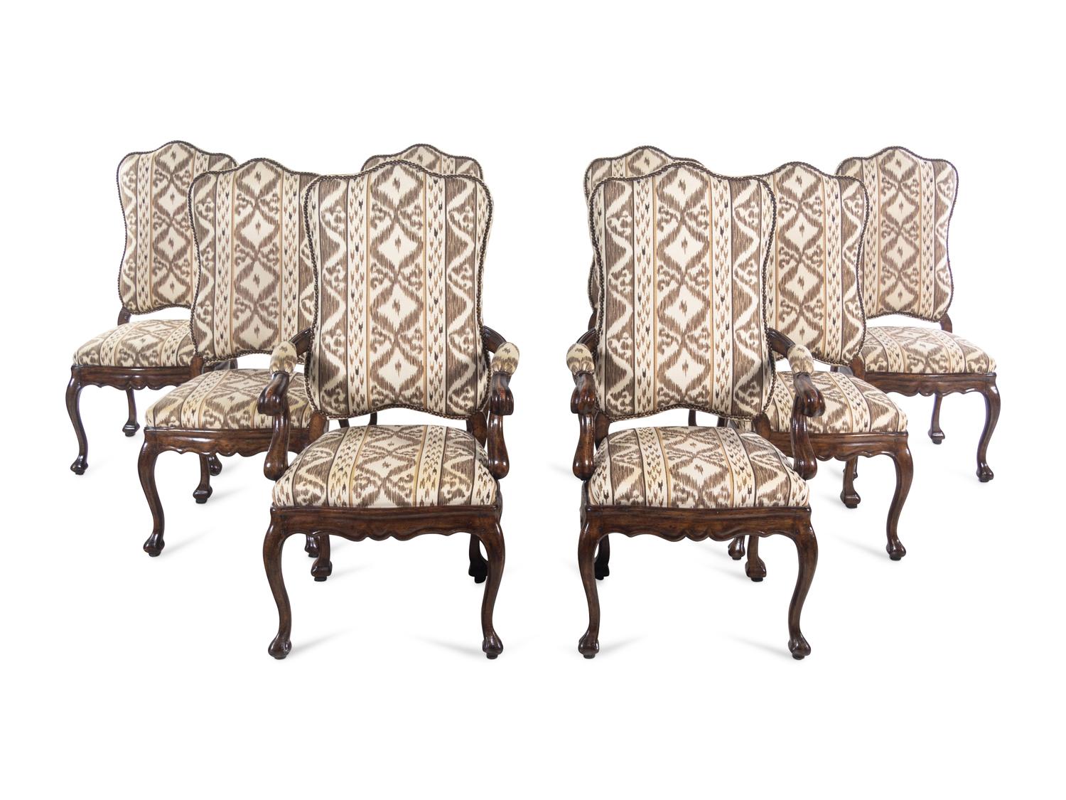 A Set of Eight Italian Baroque Style Fruitwood Dining Chairs