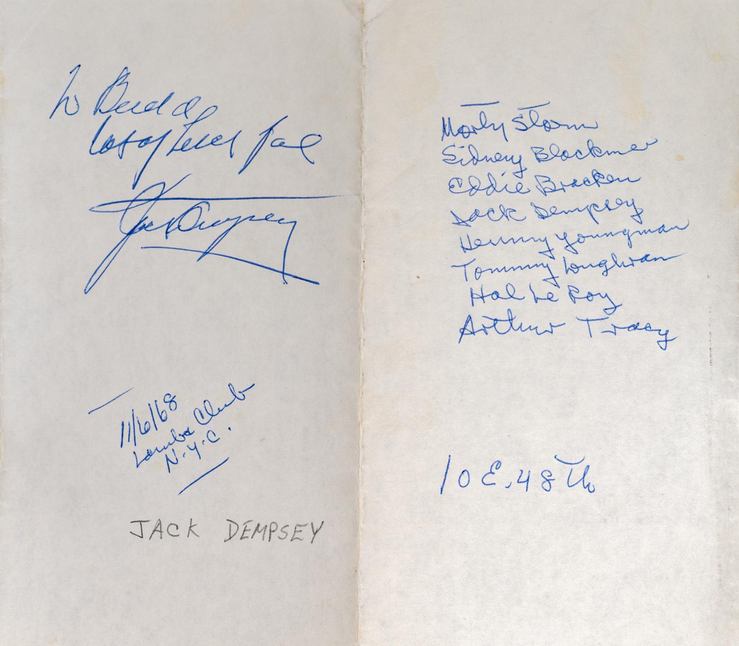 A Group of Heavyweight Champion Jack Dempsey Items Including a Letter from Tex Rickard's Widow With Fascinating Content,