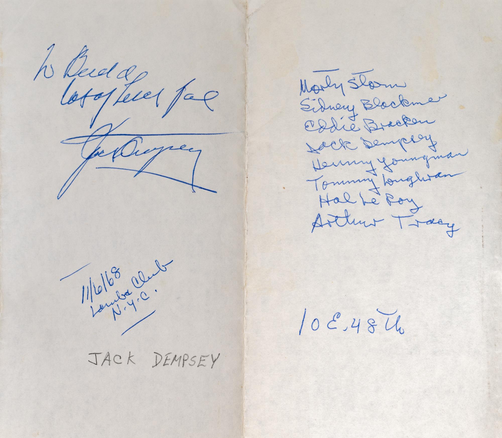 A Group of Heavyweight Champion Jack Dempsey Items Including a Letter from Tex Rickard's Widow With Fascinating Content,