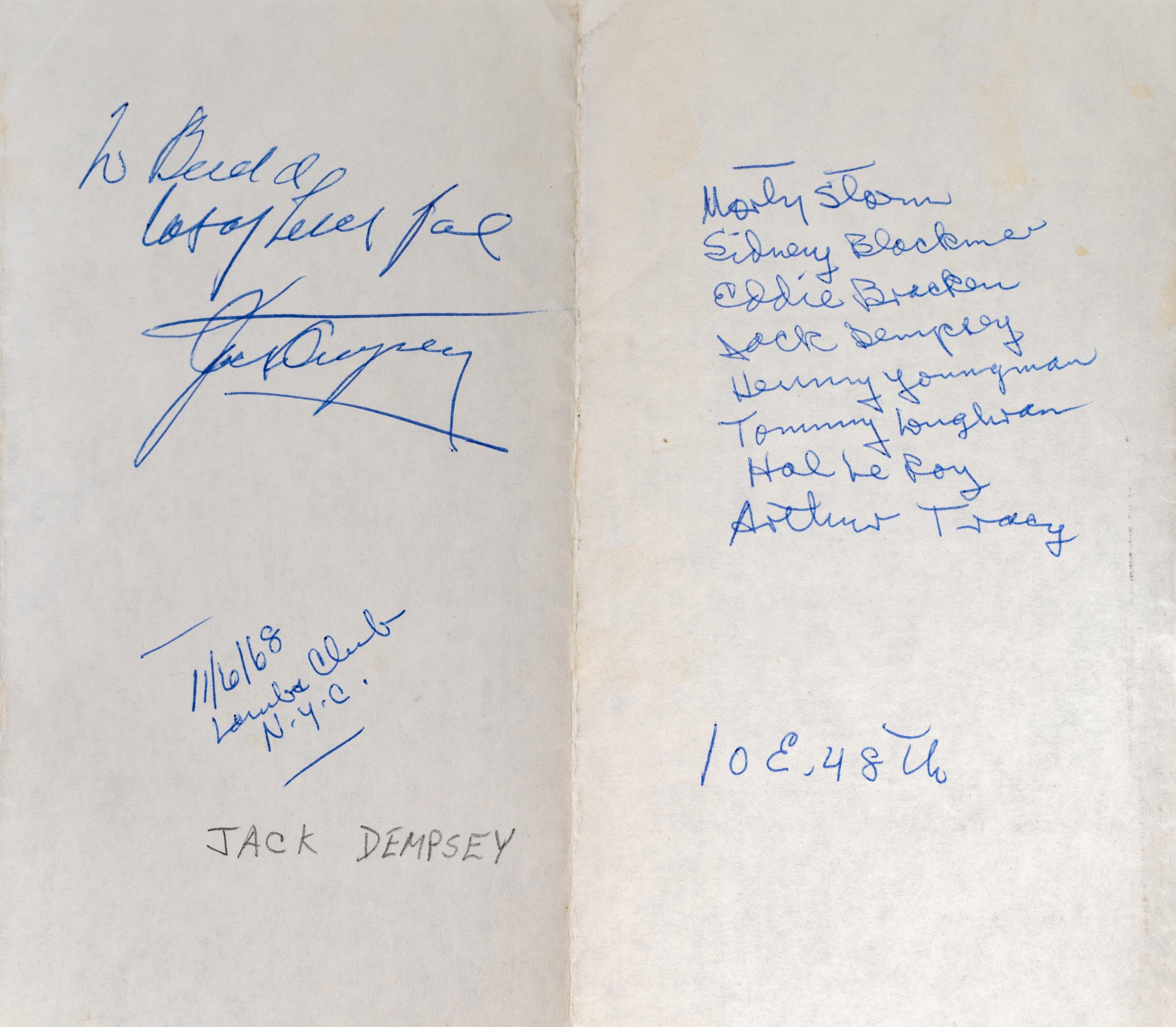A Group of Heavyweight Champion Jack Dempsey Items Including a Letter from Tex Rickard's Widow With Fascinating Content,