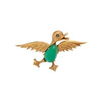 FRENCH, YELLOW GOLD AND MULTIGEM DUCK BROOCH