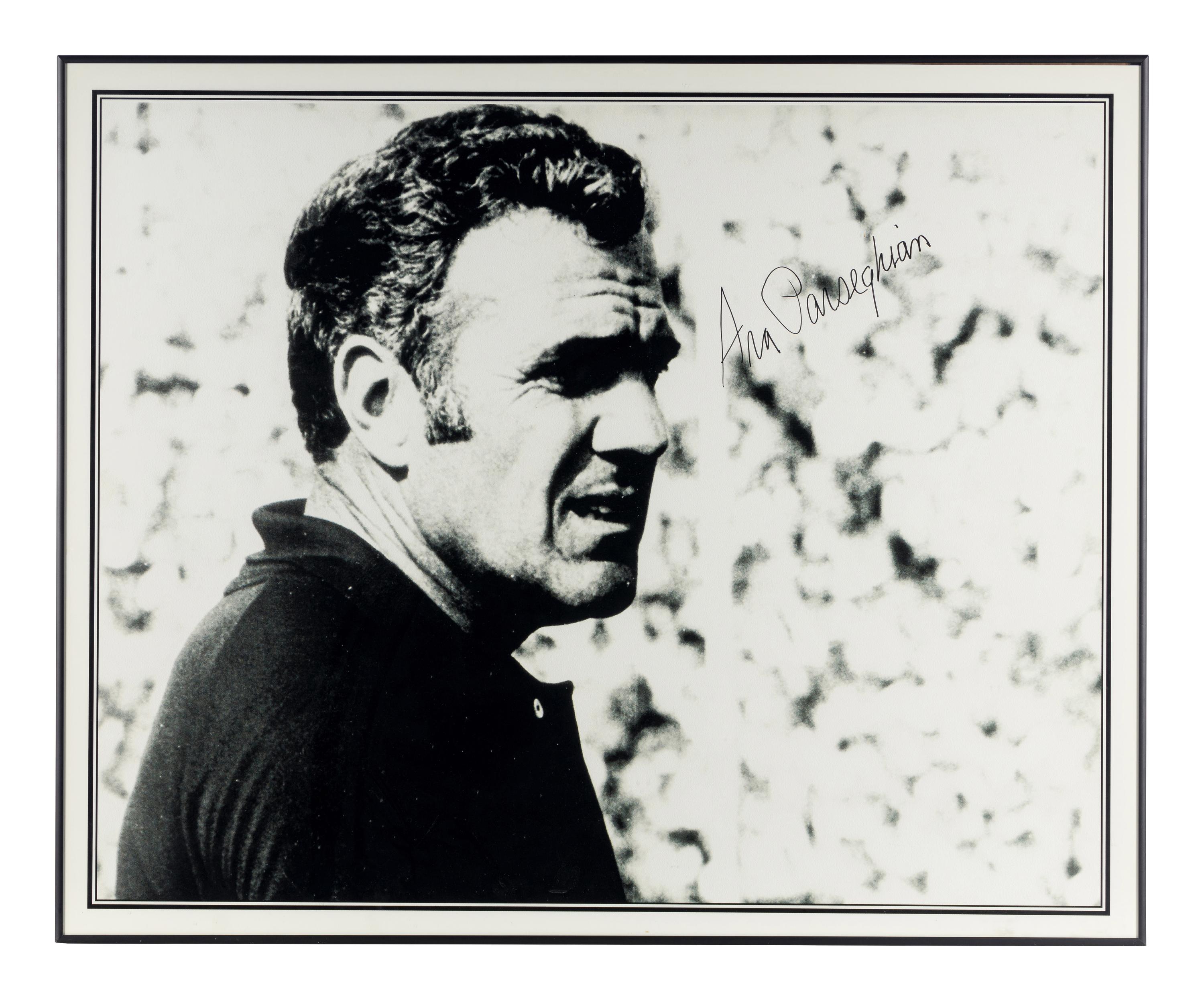 A 1970 Notre Dame Team Signed Autograph Football and Ara Parseghian Signed Large Format Photograph (Beckett Authentication Services BAS Certified)