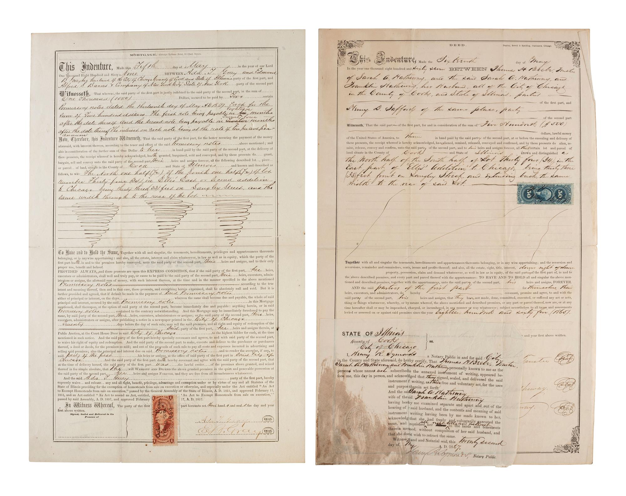 [CHICAGO - LAW]. A large group of indentures and other legal ephemera from Chicago, Cook County, and the state of Illinois.