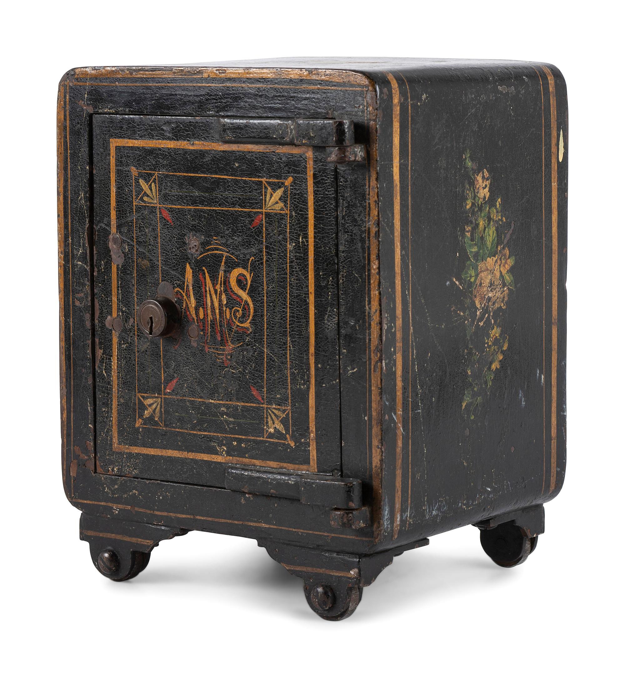 A Paint Decorated Miniature Iron Safe