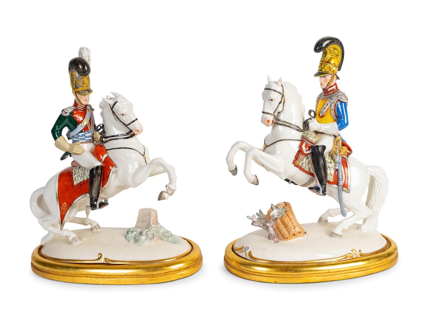 A Pair of Nymphenberg Porcelain Military Figures on Horseback — 20TH CENTURY