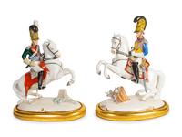 A Pair of Nymphenberg Porcelain Military Figures on Horseback — 20TH CENTURY