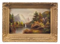 George H. Andrews and Edwin Cole, (British, 1816-1868) and (British, b. 1868), Mountain Landscape and Village Scene (two works)