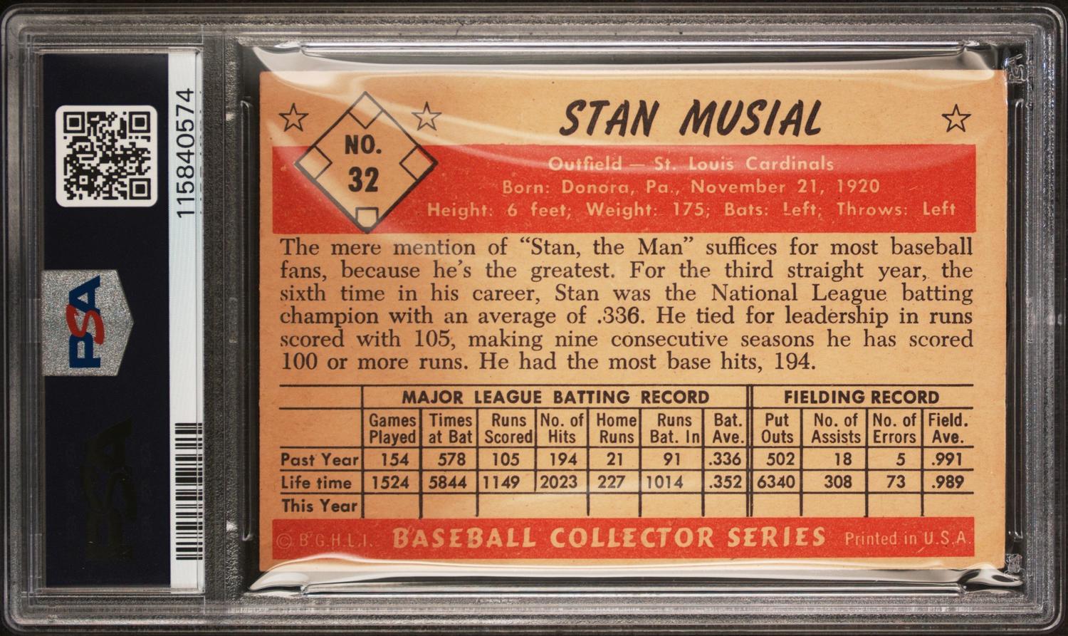 A 1953 Bowman Color Stan Musial Baseball Card No. 32 (PSA 4 VG-EX)