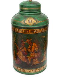 A Group of Three English Painted Tole Chinoiserie Tea Canisters