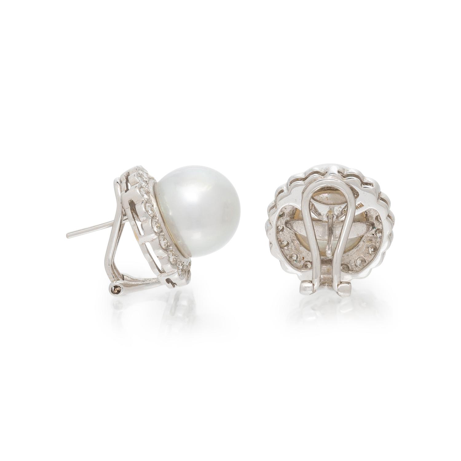CULTURED PEARL AND DIAMOND EARRINGS