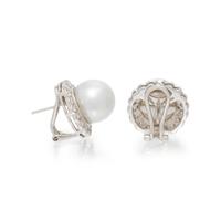 CULTURED PEARL AND DIAMOND EARRINGS
