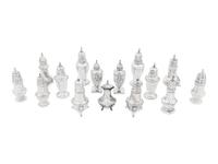 A Collection of Fifteen English and American Silver Casters