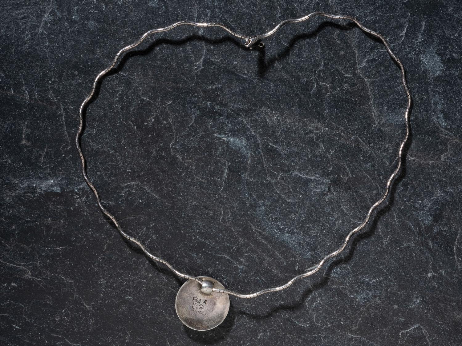 Sterling Silver and Painted Pottery Necklace
