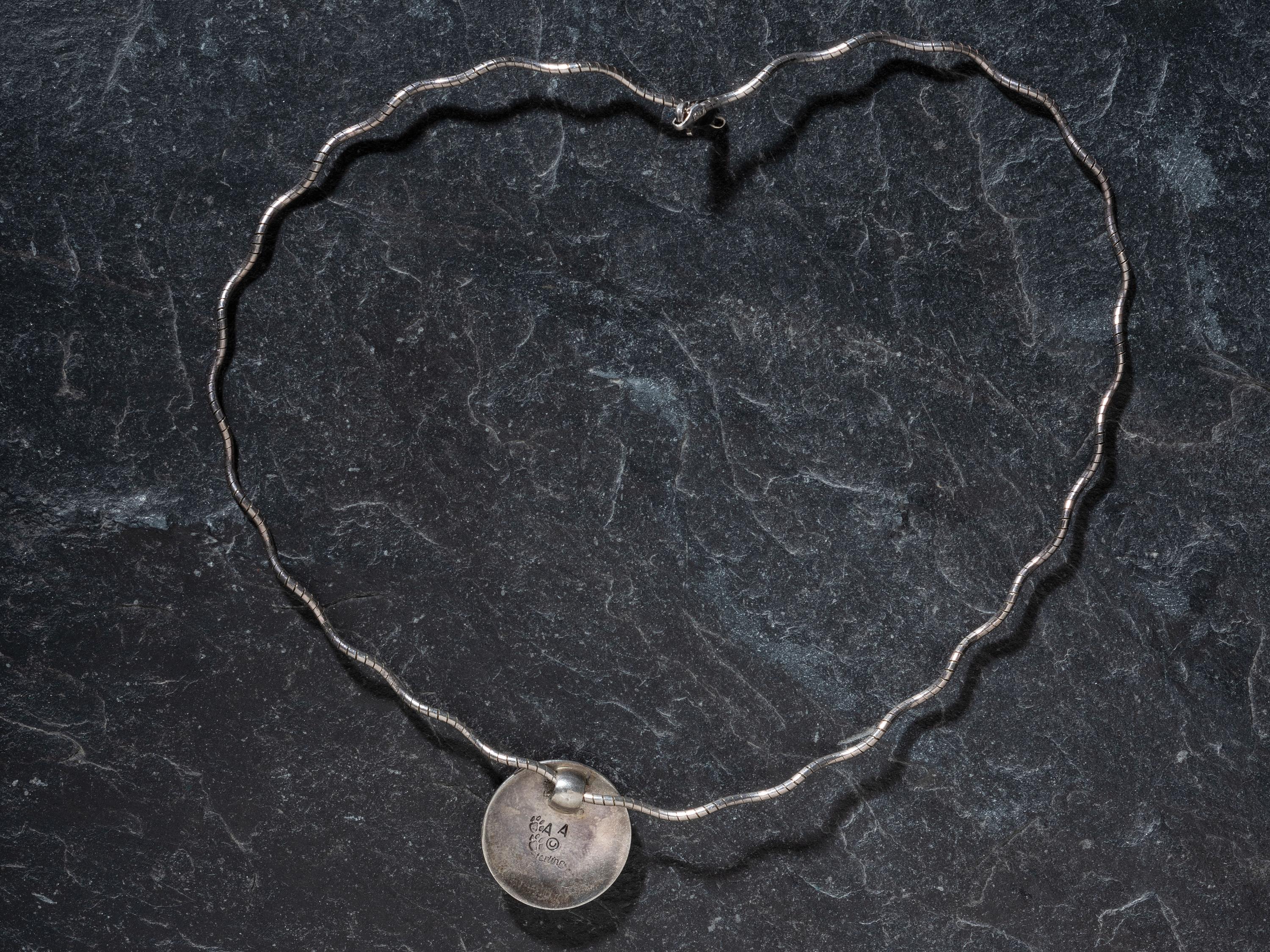 Sterling Silver and Painted Pottery Necklace
