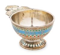 A Russian Enameled Silver Kovsh