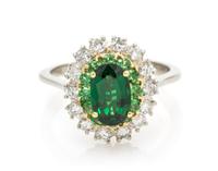 An 18 Karat Bicolor Gold, Tsavorite Garnet and Diamond Ring, Italian, 3.10 dwts.