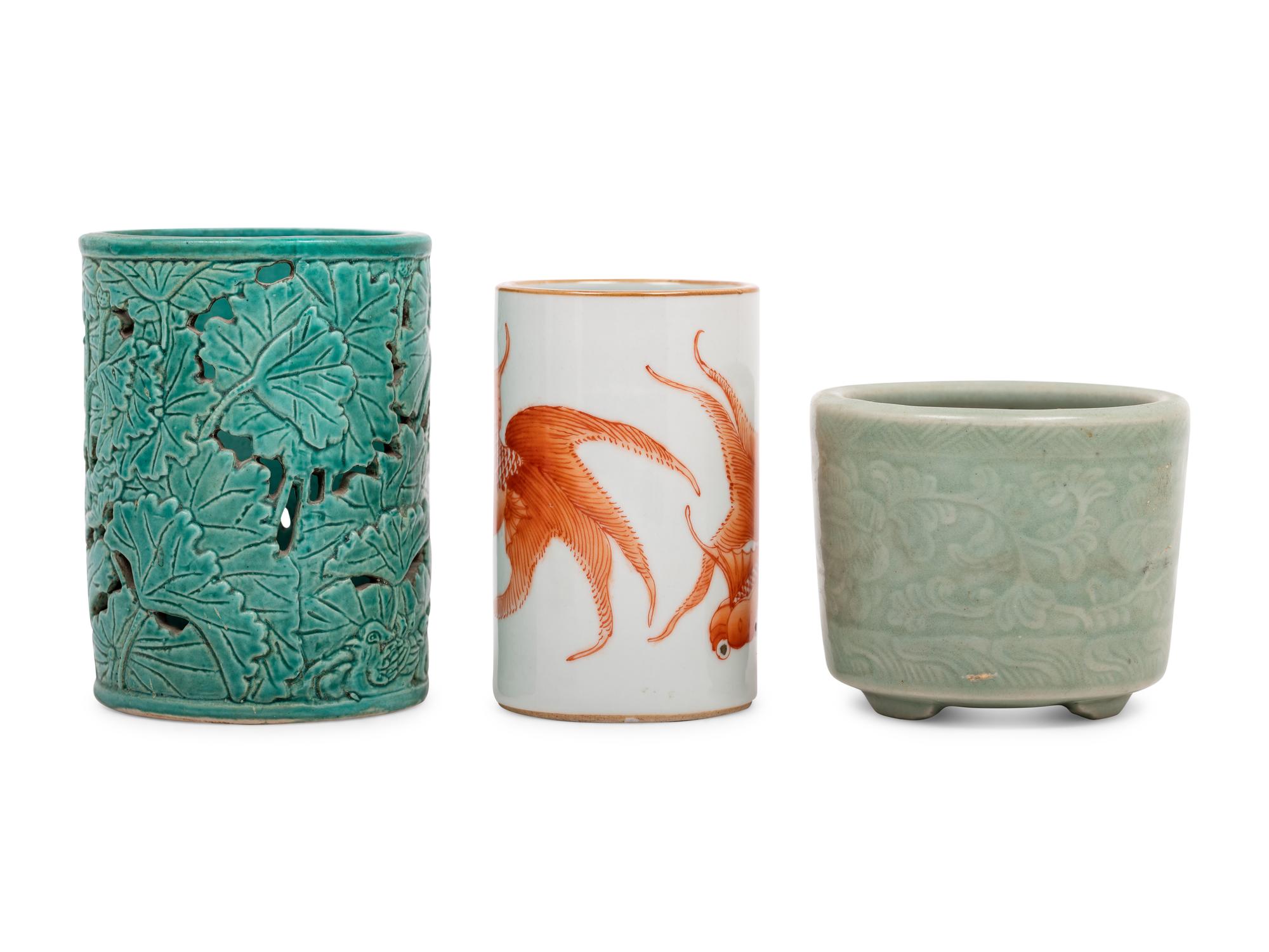 Three Chinese Porcelain Brushpots, Bitong