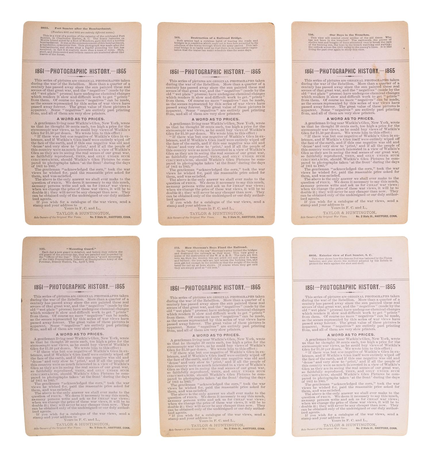 [CIVIL WAR]. A group of 23 stereoviews featuring significant locations and events throughout the war. Hartford, CT: Taylor & Huntington, ca 1890s.