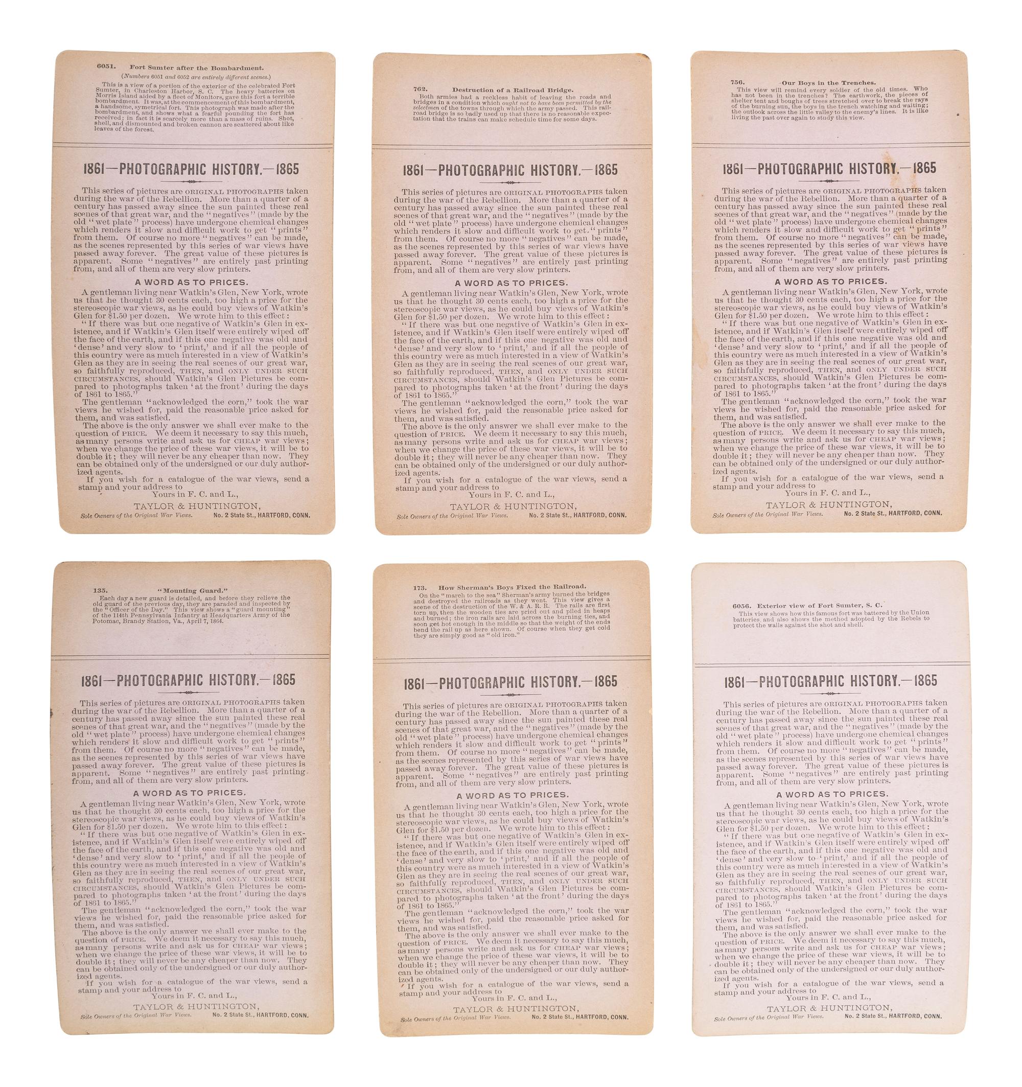 [CIVIL WAR]. A group of 23 stereoviews featuring significant locations and events throughout the war. Hartford, CT: Taylor & Huntington, ca 1890s.