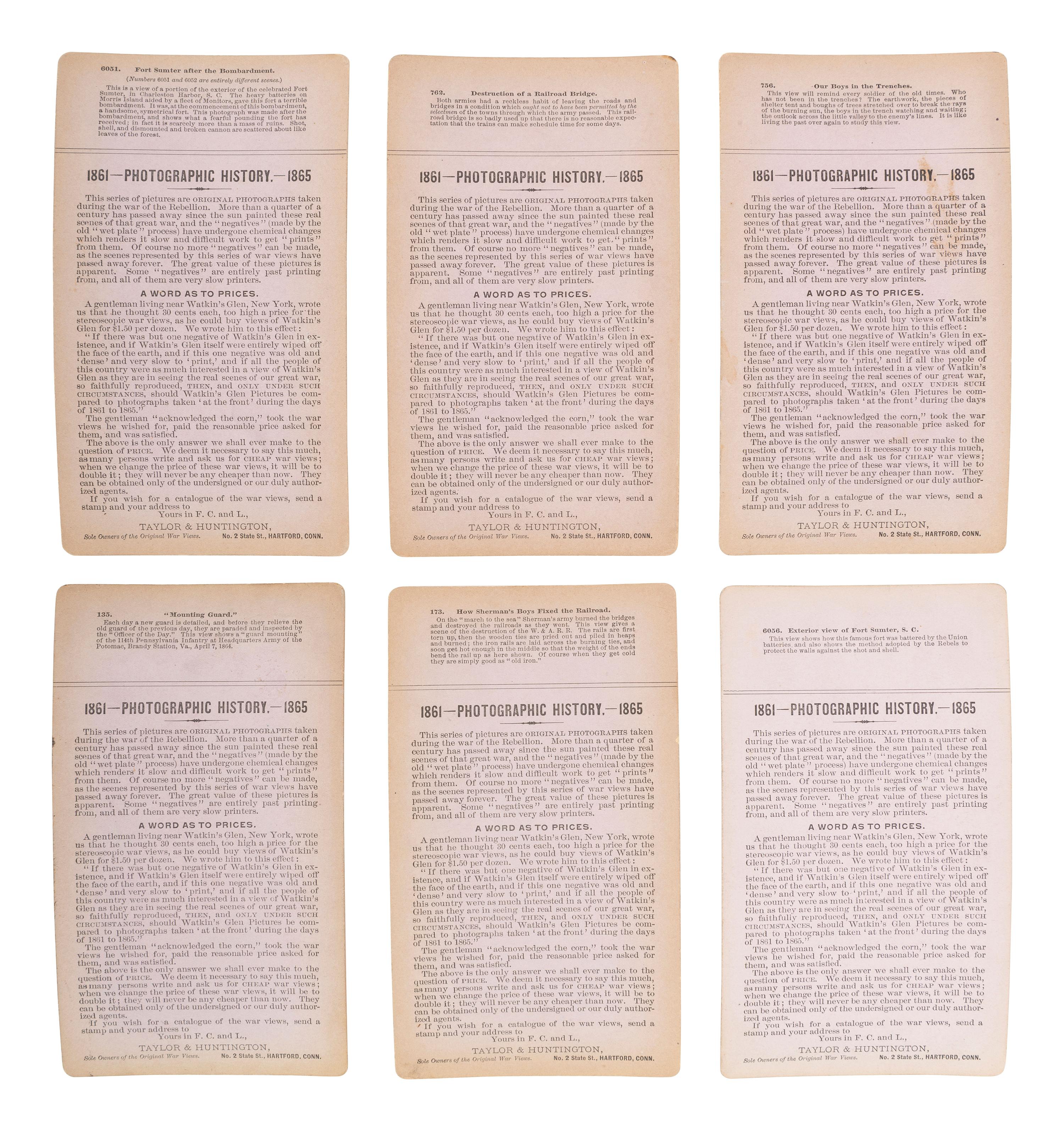 [CIVIL WAR]. A group of 23 stereoviews featuring significant locations and events throughout the war. Hartford, CT: Taylor & Huntington, ca 1890s.