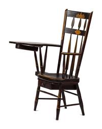 A Classical Grain and Yellow Painted Writing Arm Windsor Armchair, 19th Century