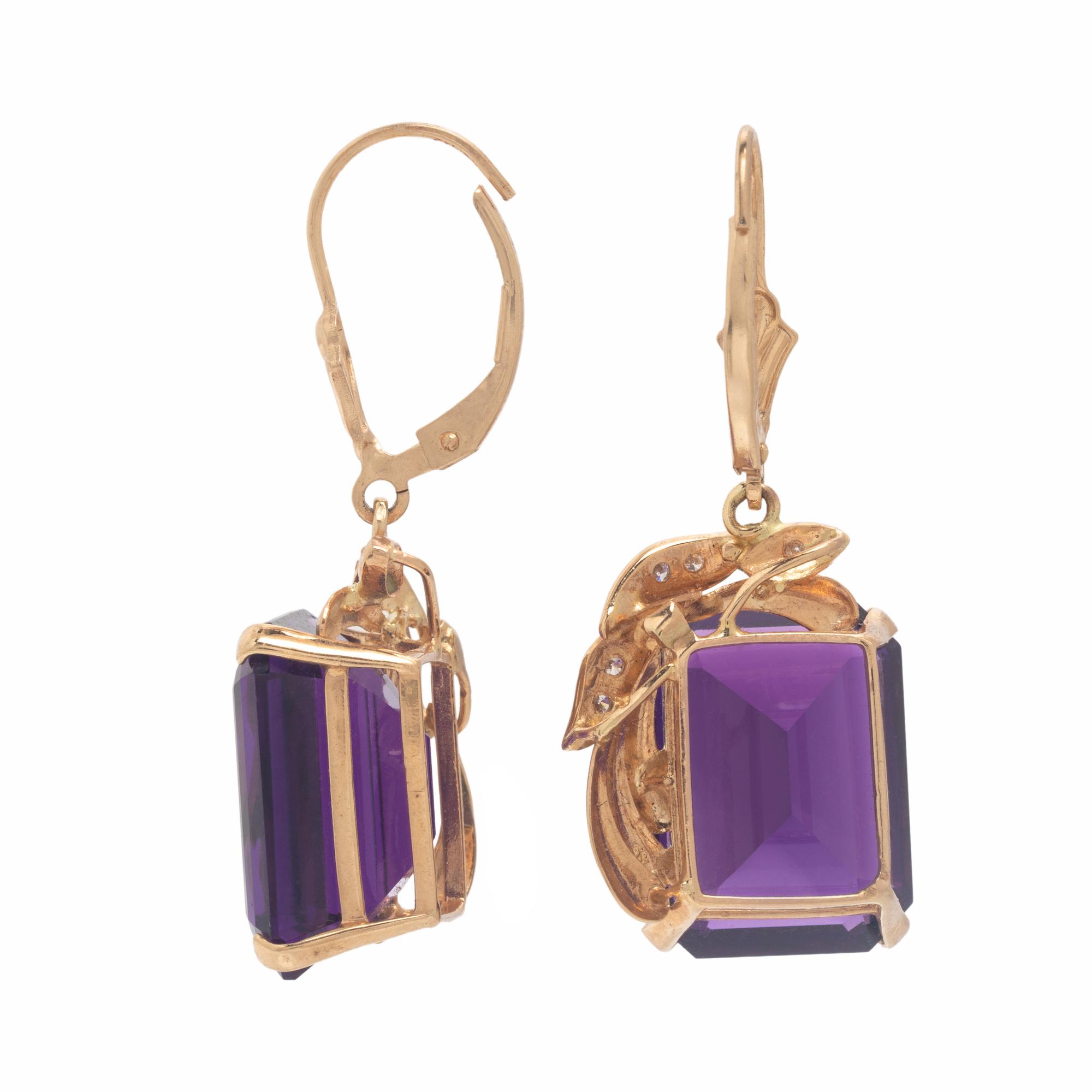Amethyst, Yellow Gold, and Diamond Earrings