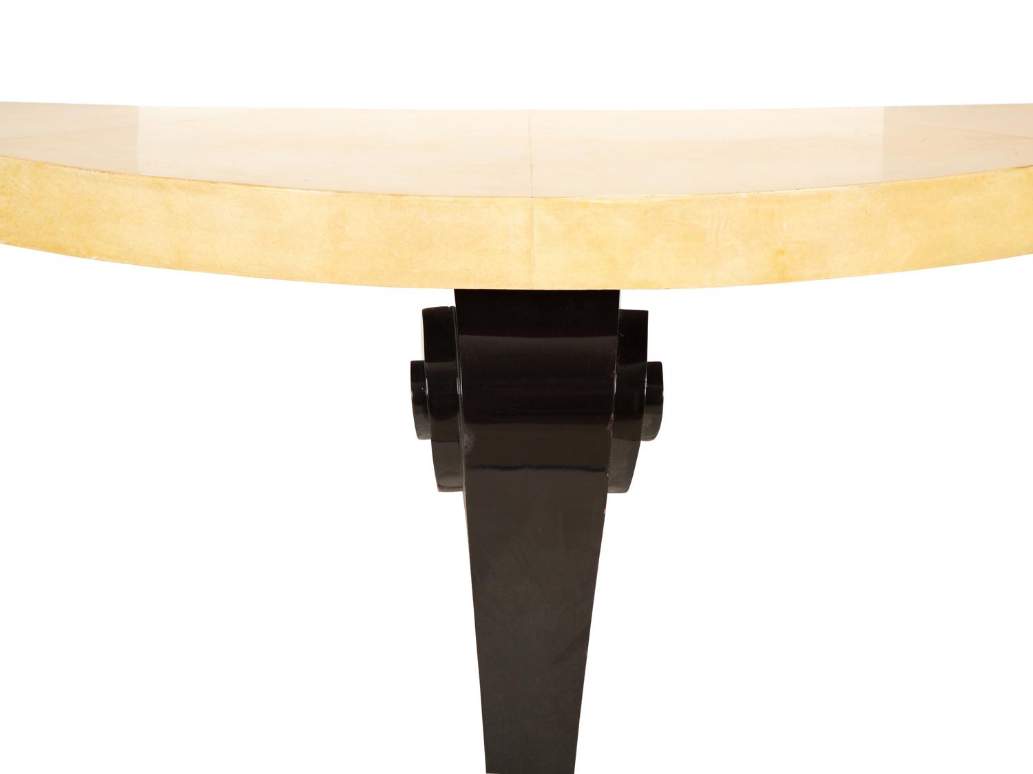 A Pair of Italian Black Lacquer Console Tables