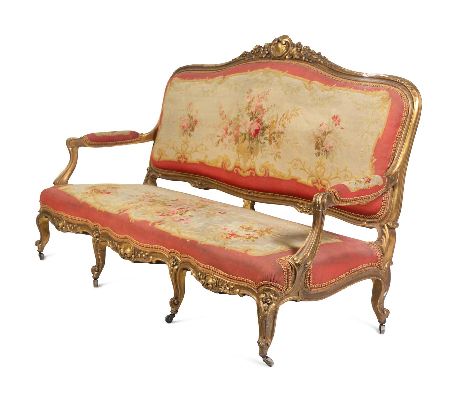 A Louis XV Style Giltwood Three-Piece Salon Suite
