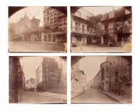 A group of four photographs depicting Paris ( Moulin Rouge [86 boulevard de Clichy] ; Passage Moret, ruelle des Gobelins ; Rue des Prêtres Saint-Séverin, au fond rue Boutebrie; Rue des Gobelins)