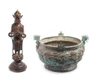 Two Chinese Bronze Articles Diameter of largest 13 1/4 inches.