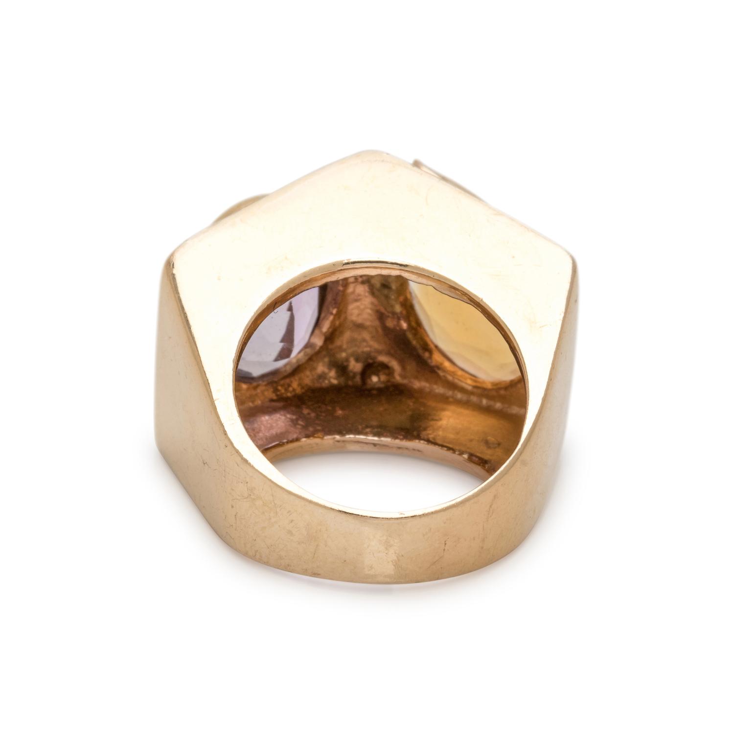 YELLOW GOLD, CITRINE AND AMETHYST RING