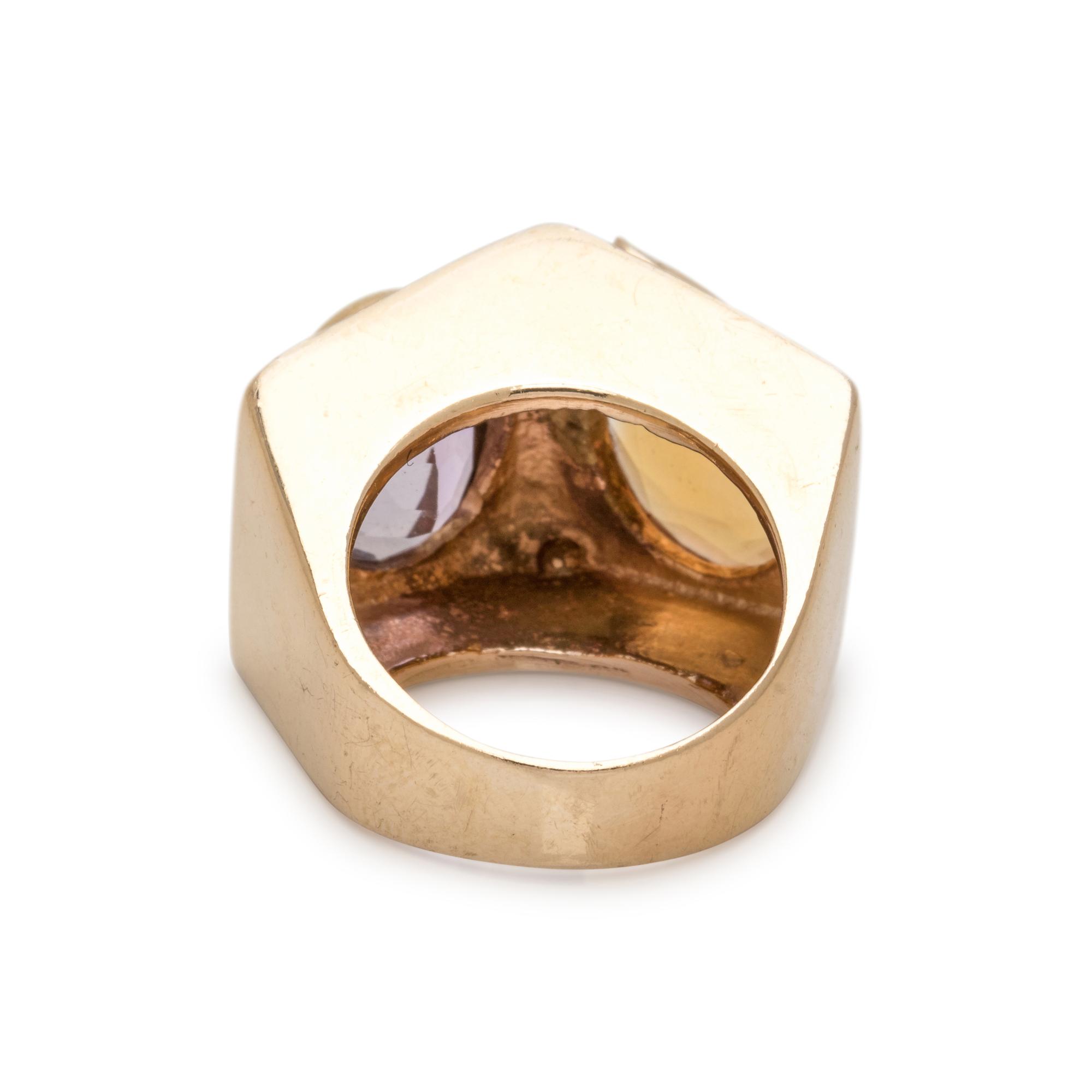 YELLOW GOLD, CITRINE AND AMETHYST RING