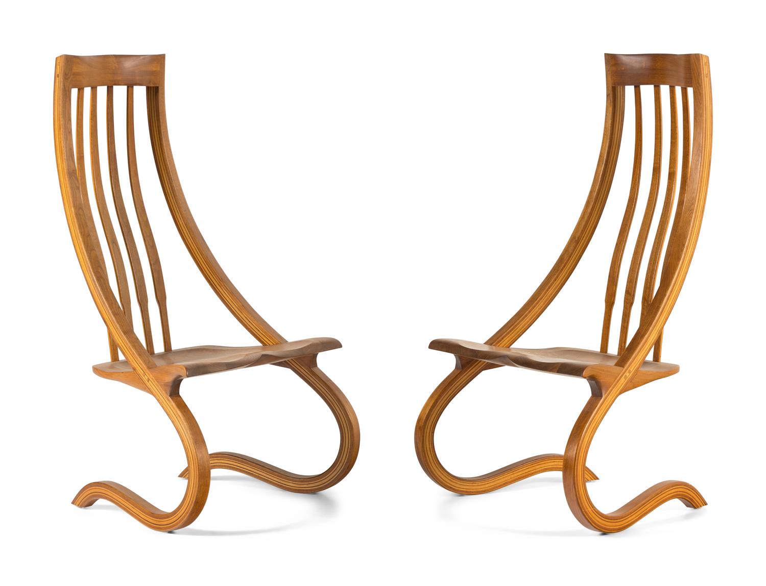 A Pair of Studio Craft Various Woods Side Chairs