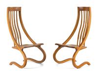 A Pair of Studio Craft Various Woods Side Chairs