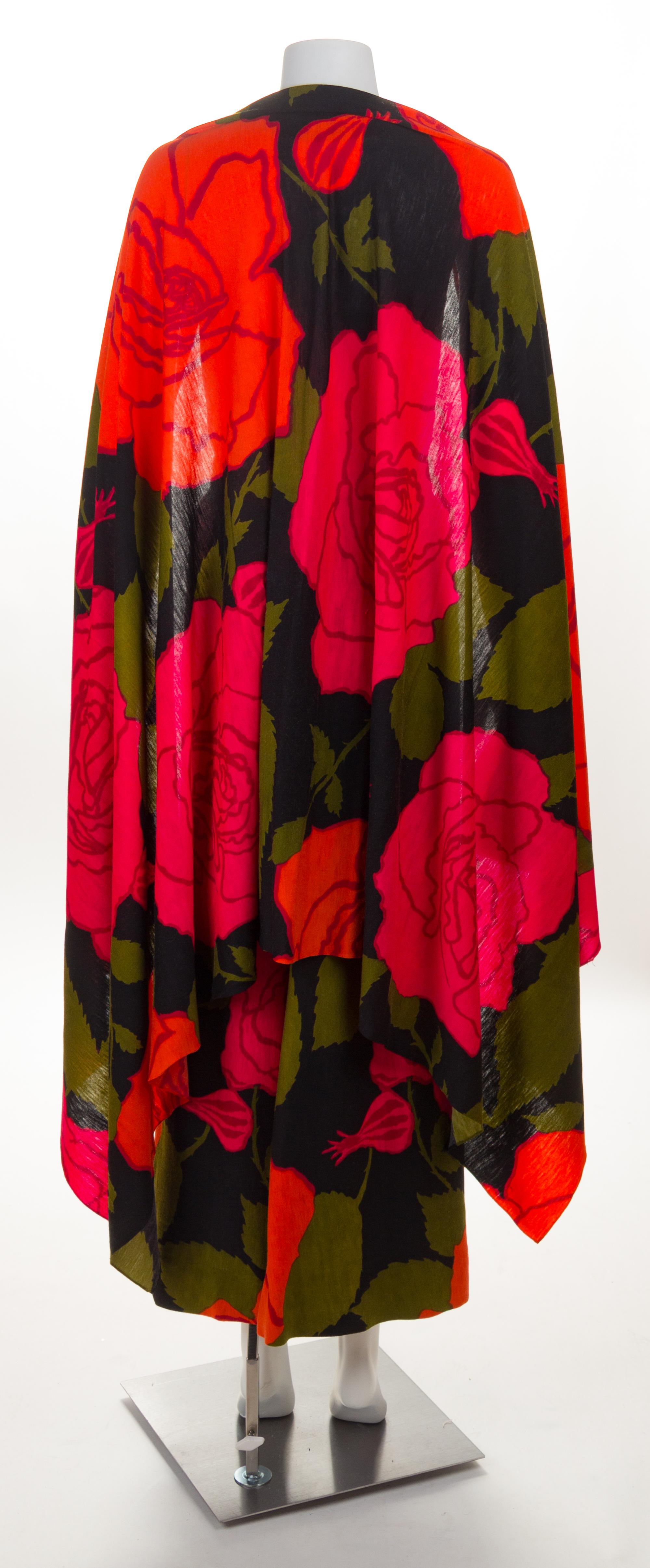 An Arnold Scaasi Multicolor Wool Floral Evening Skirt and Wrap, No size.