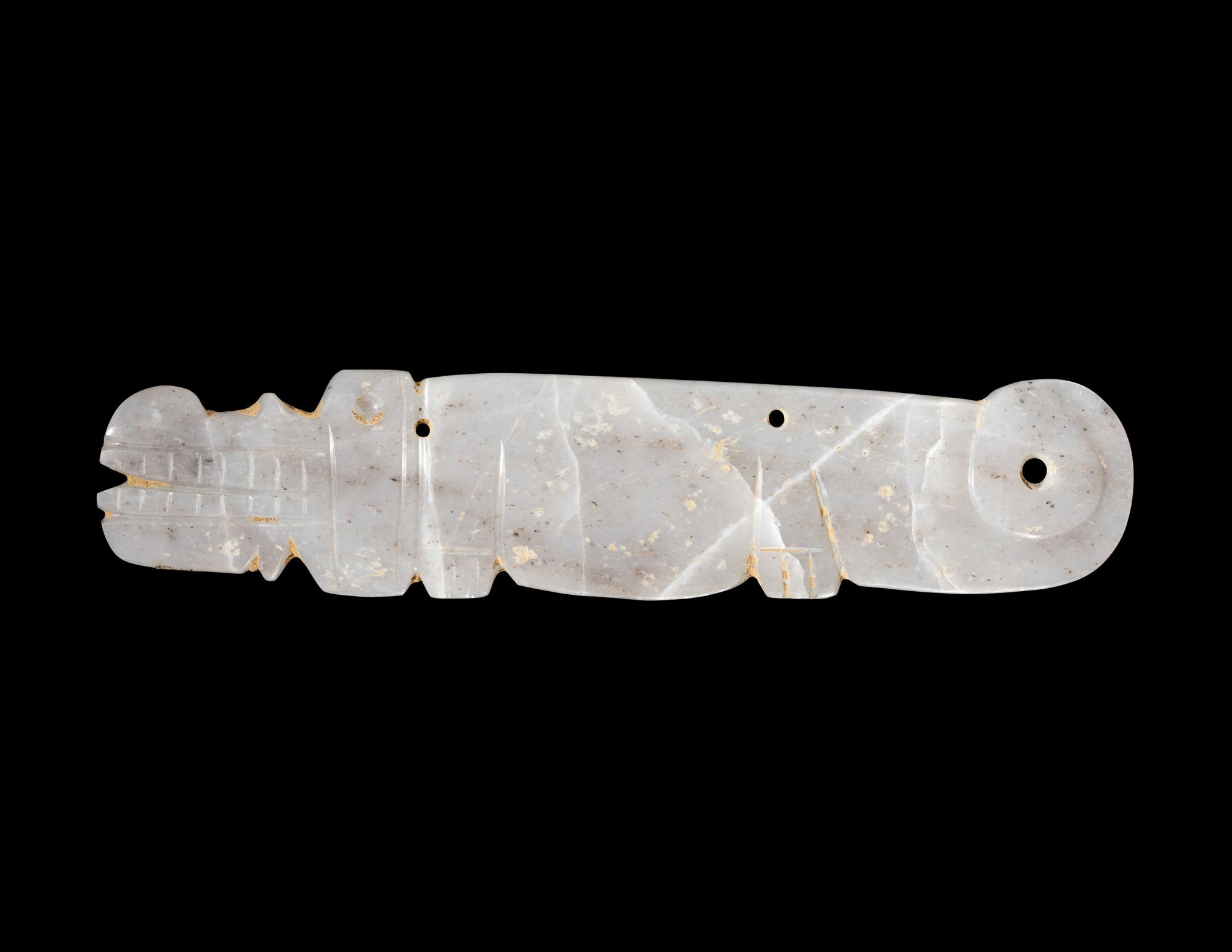 A Costa Rican White-Jade Caiman Bar Pendant