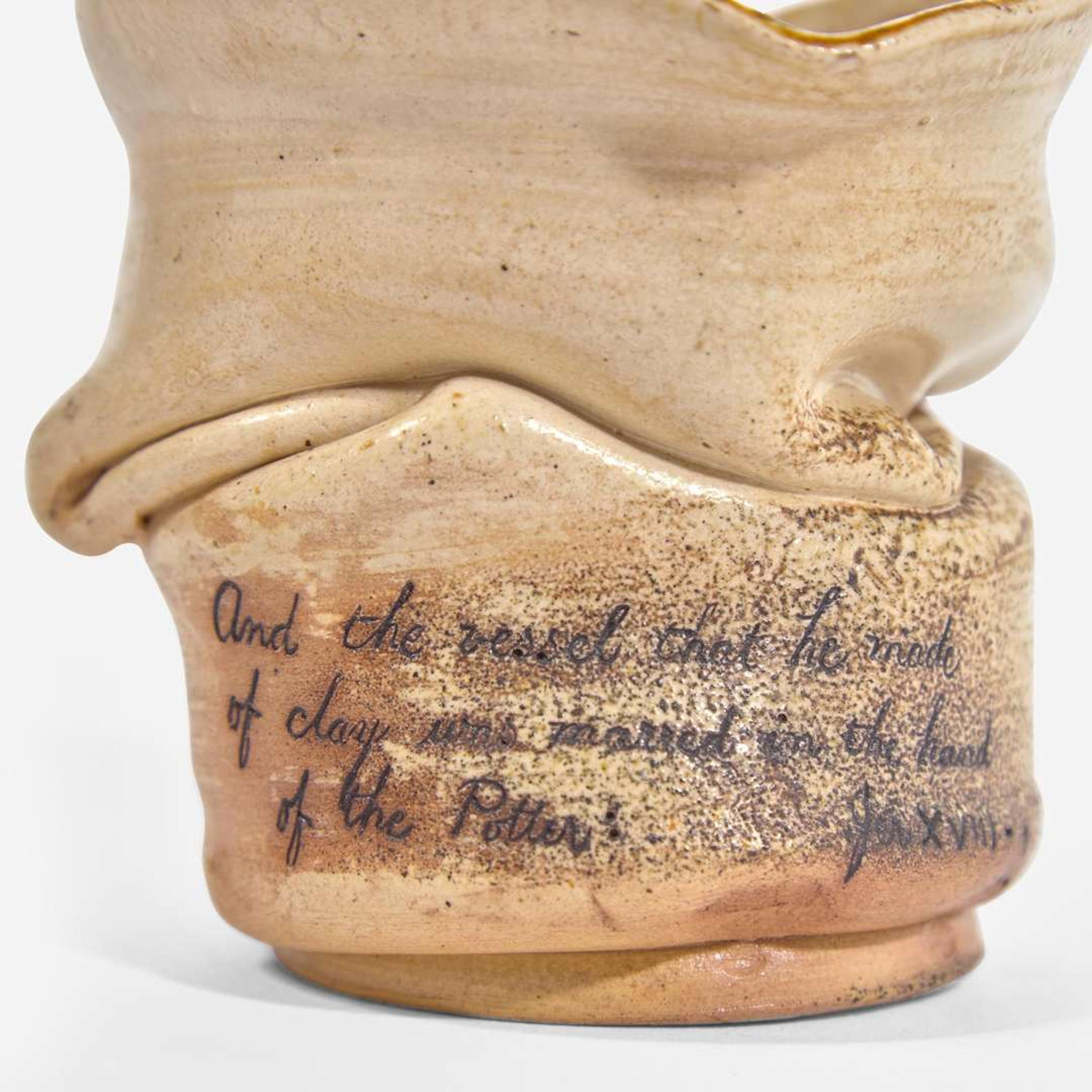 Martin Brothers (English, active 1873-1914) Crumpled Vase with Inscription, Martin Brothers, UK, 1884