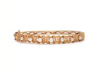 YELLOW GOLD AND CULTURED PEARL BANGLE BRACELET