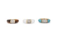 SET OF DIAMOND AND HARDSTONE RINGS