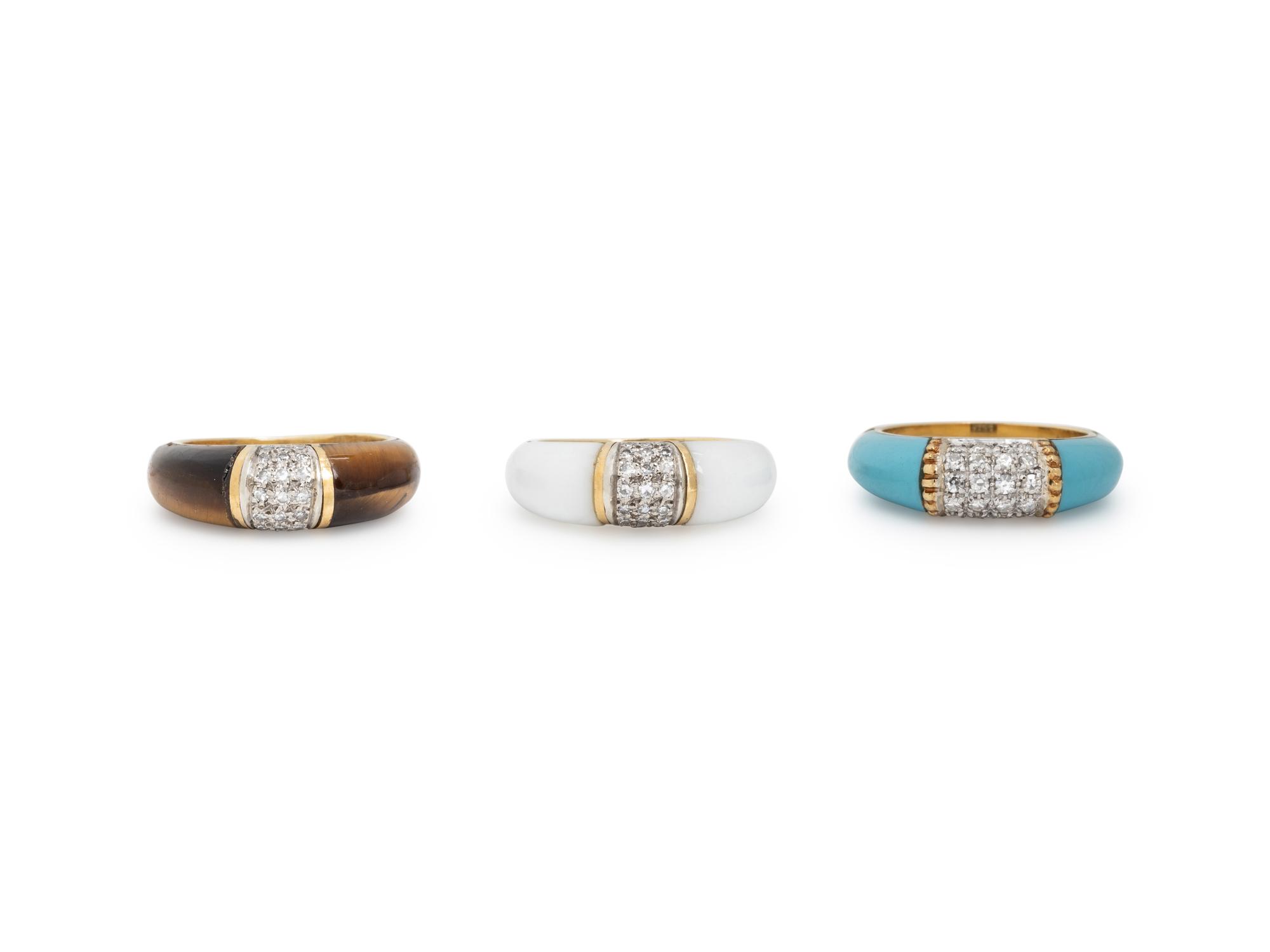 SET OF DIAMOND AND HARDSTONE RINGS