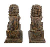 A Pair of Carved Wood Fu Lions