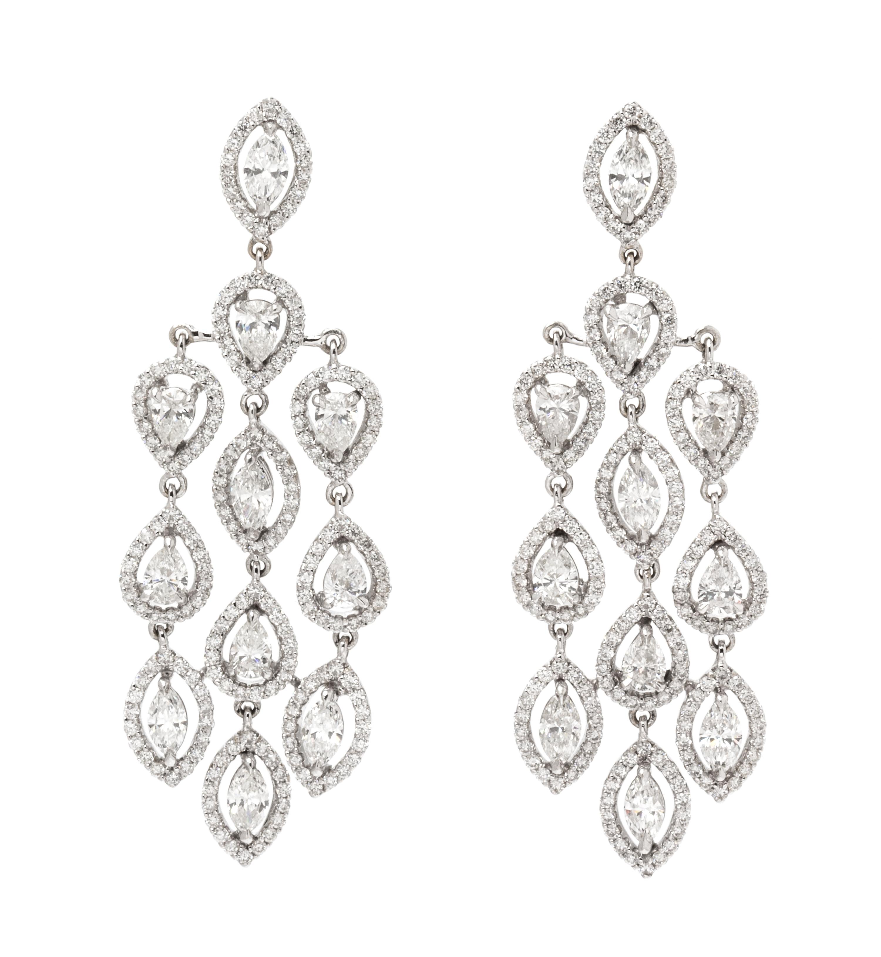 A Pair of White Gold and Diamond Chandelier Earrings, Lugano, 9.10 dwts.