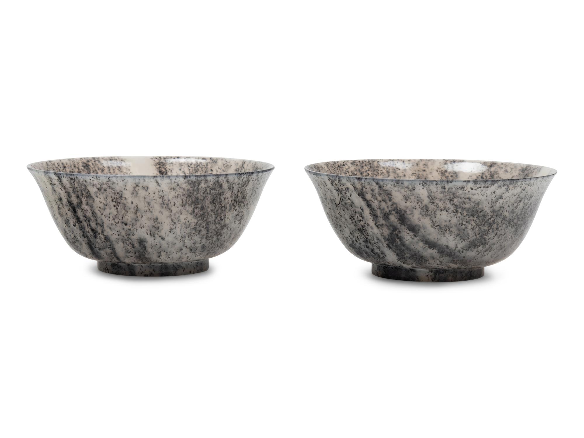 A Pair of Grey and White Jade Bowls