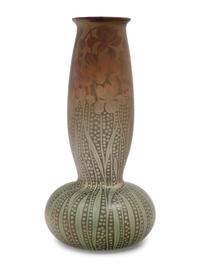 An Iridescent Glass Vase with Irises